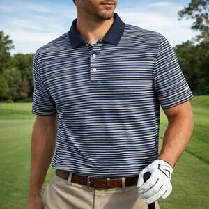 Nike Dri-Fit Polo Shirt Men’s Large Blue White Striped Golf Casual